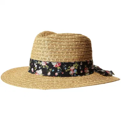 Sombrero de verano de mujer de paja de papel Fedora de moda con cinta estampada